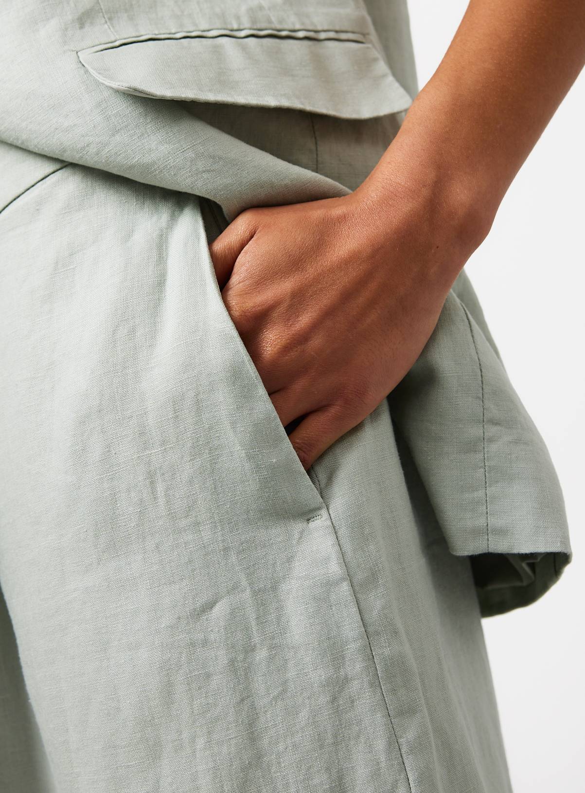 Green Pure Linen Co-ord Wide Leg Trousers 10L - Image 3